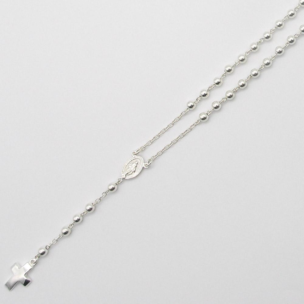 ROSARIO 60CM BOLITA N°4 CRUZ BOMBE /PLATA