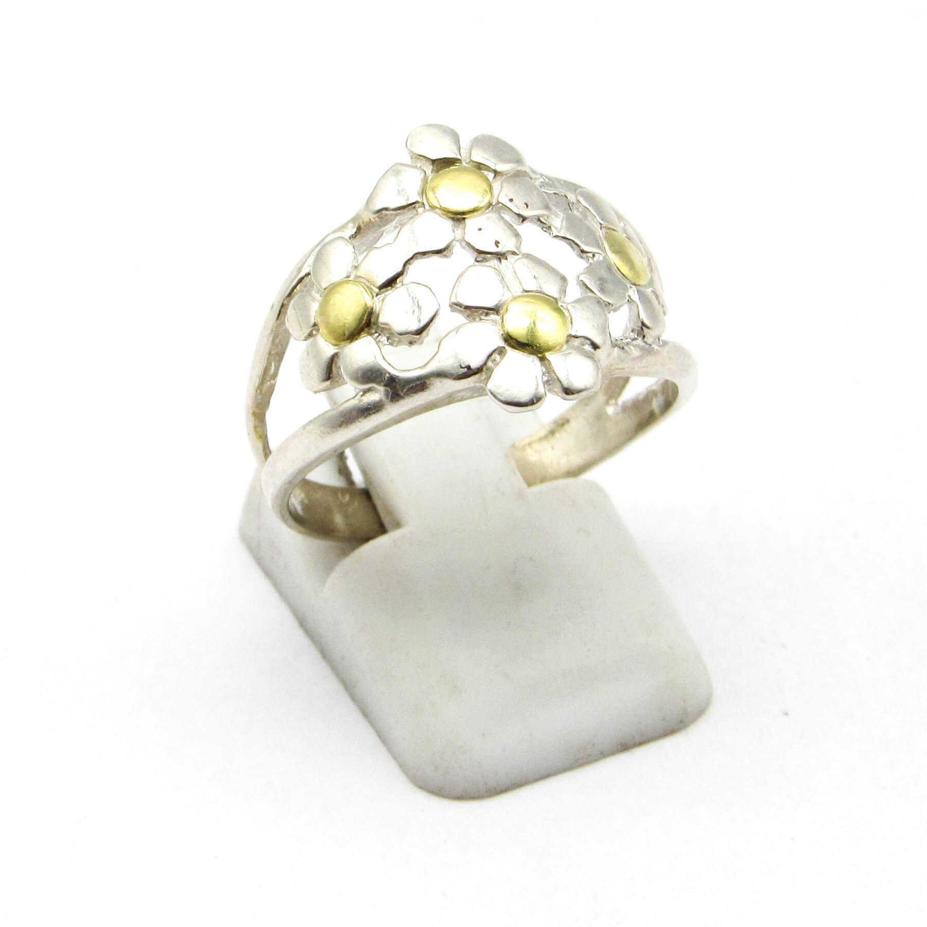 ANILLO FLORES *4 CALADO  /PLATA Y ORO