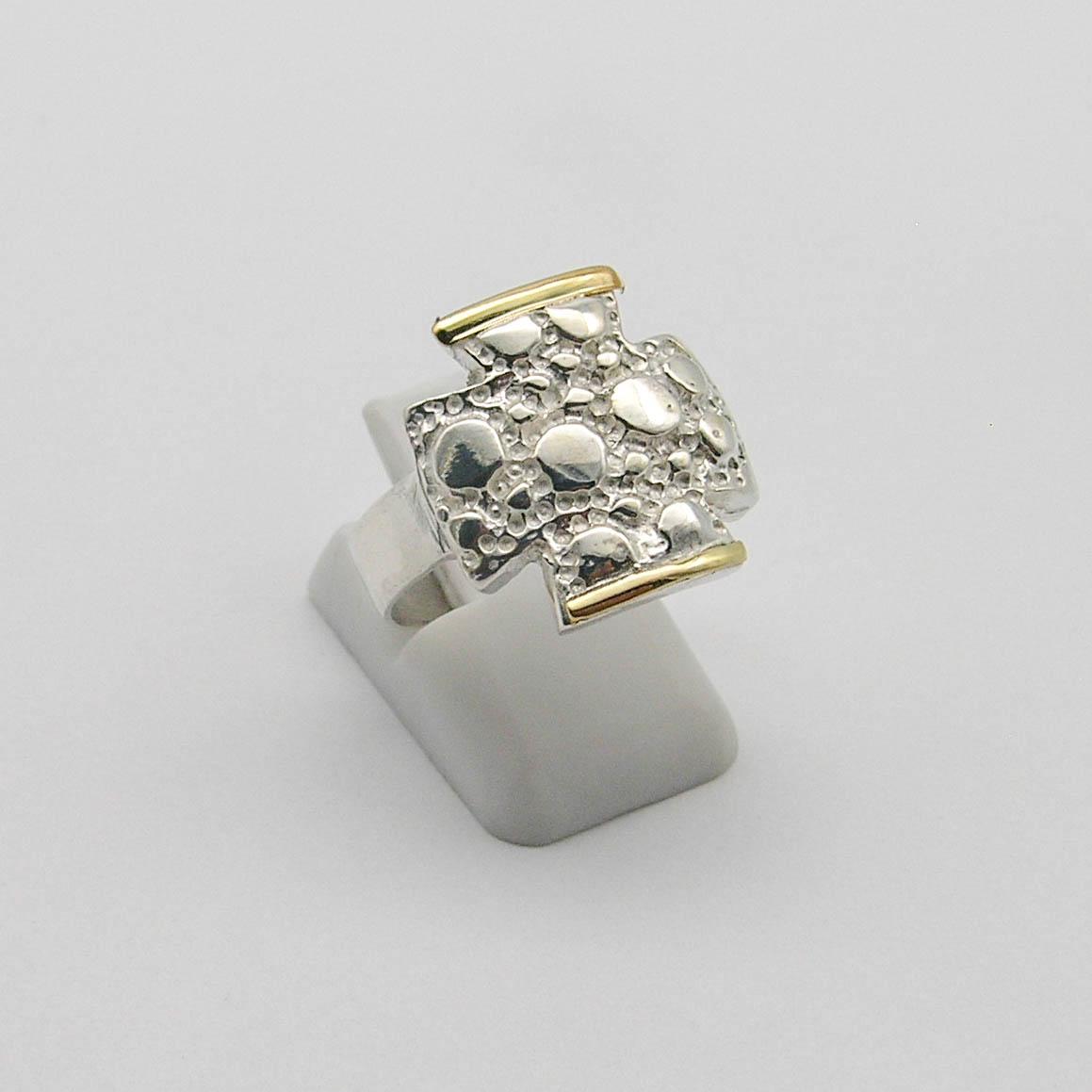 ANILLO CRUZ TEXTURA /PLATA Y ORO