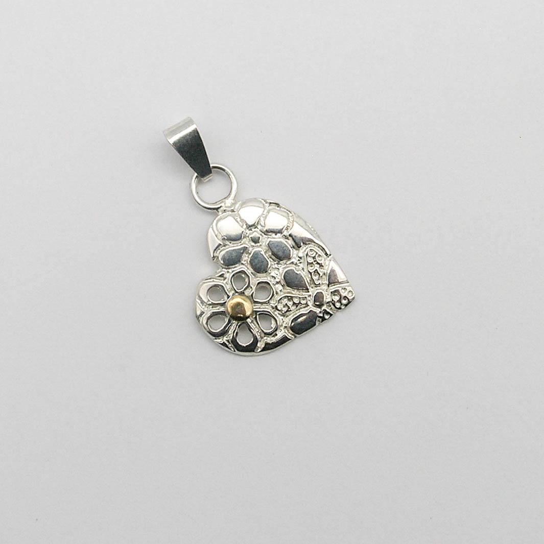 DIJE CORAZON FLOR CALADA 20MM /PLATA Y ORO