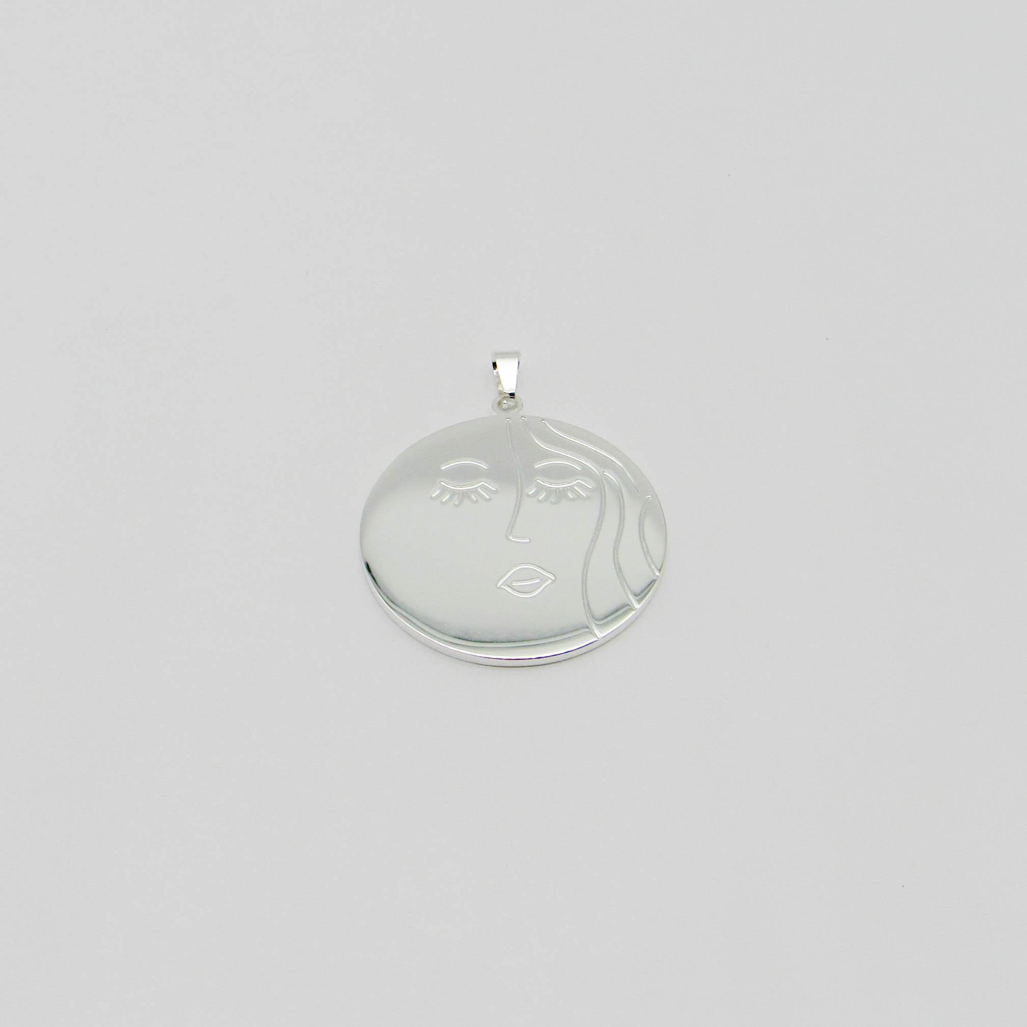 DIJE CARA MUJER 40MM /ACERO BLANCO