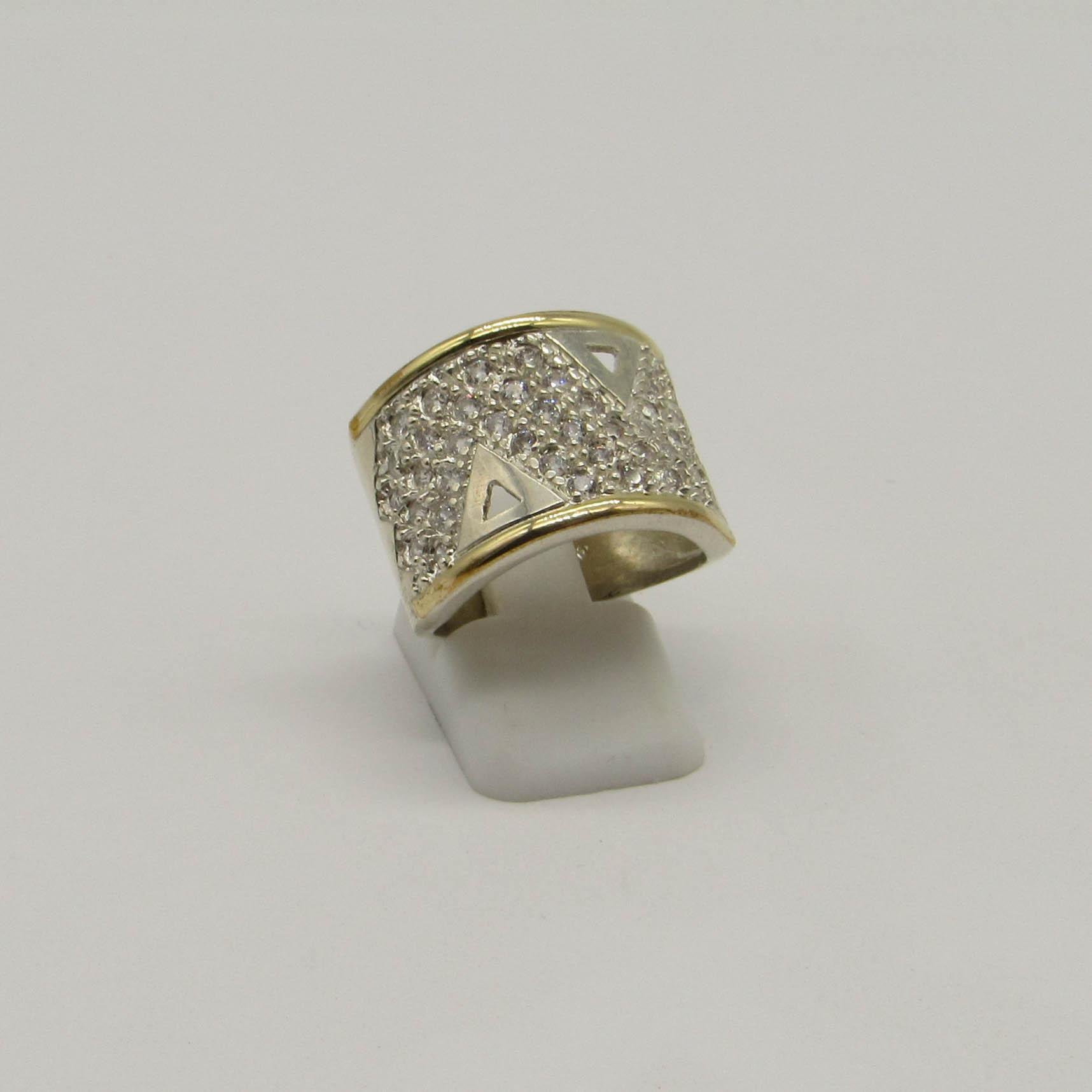 ANILLO ANCHO CUBICS /PLATA Y ORO