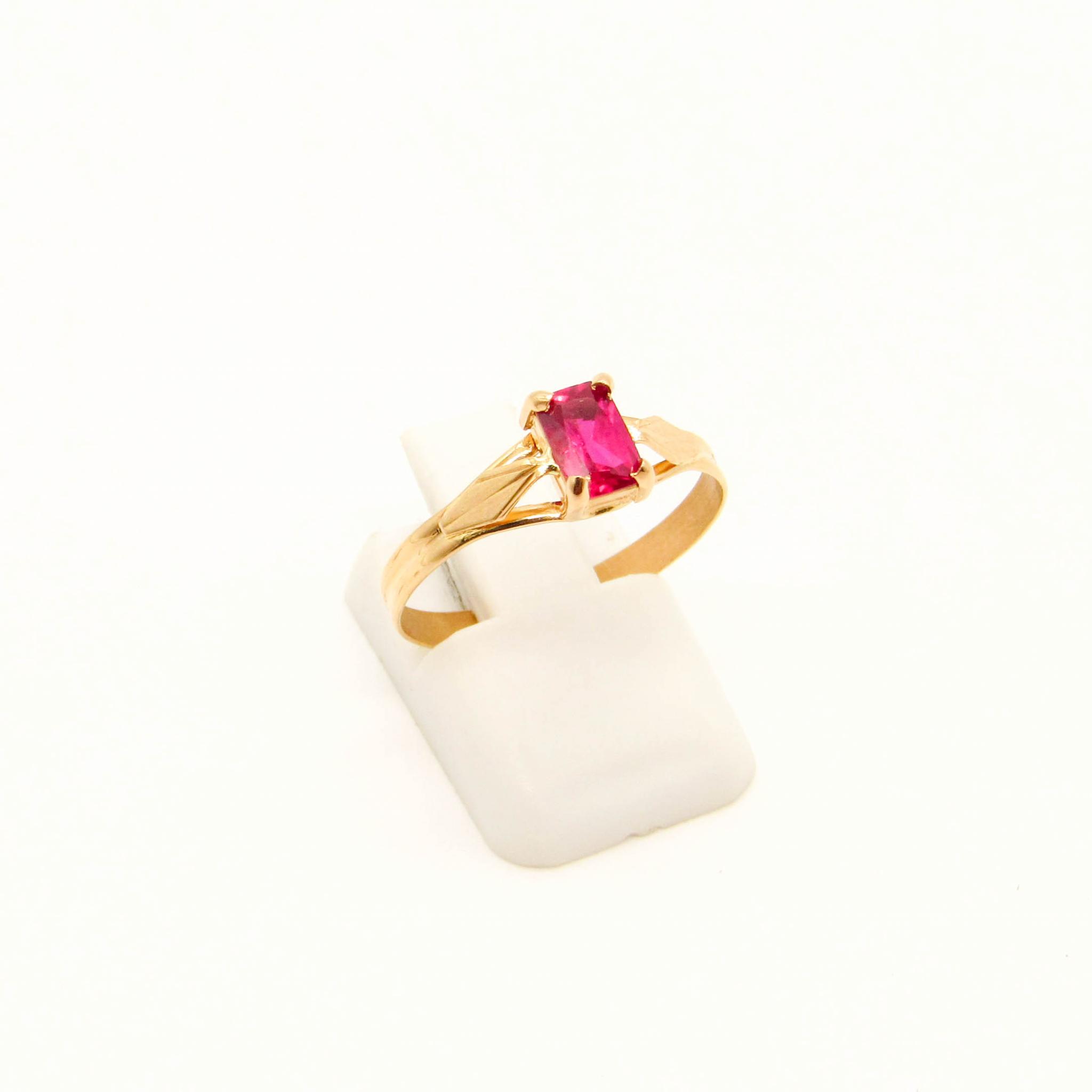 ANILLO SOLITARIO CUBIC BAGUETT GRIFAS /O.ROJO