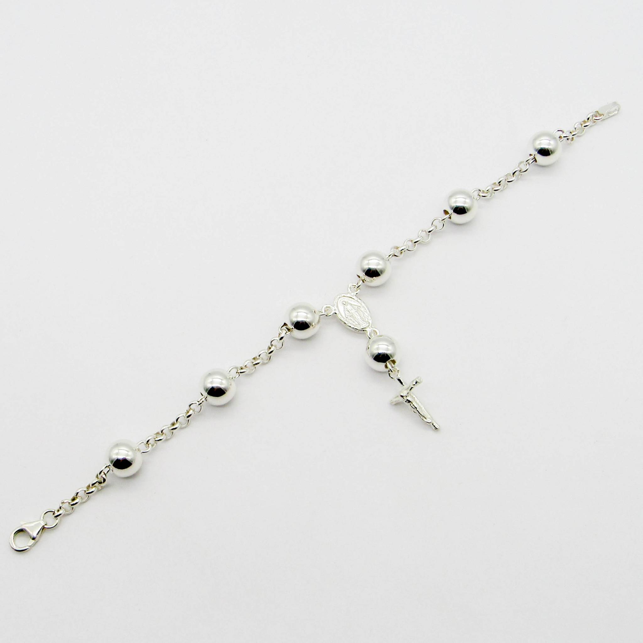 PULSERA ROLO DENARIO x19CM BOLA 9MM PLATA