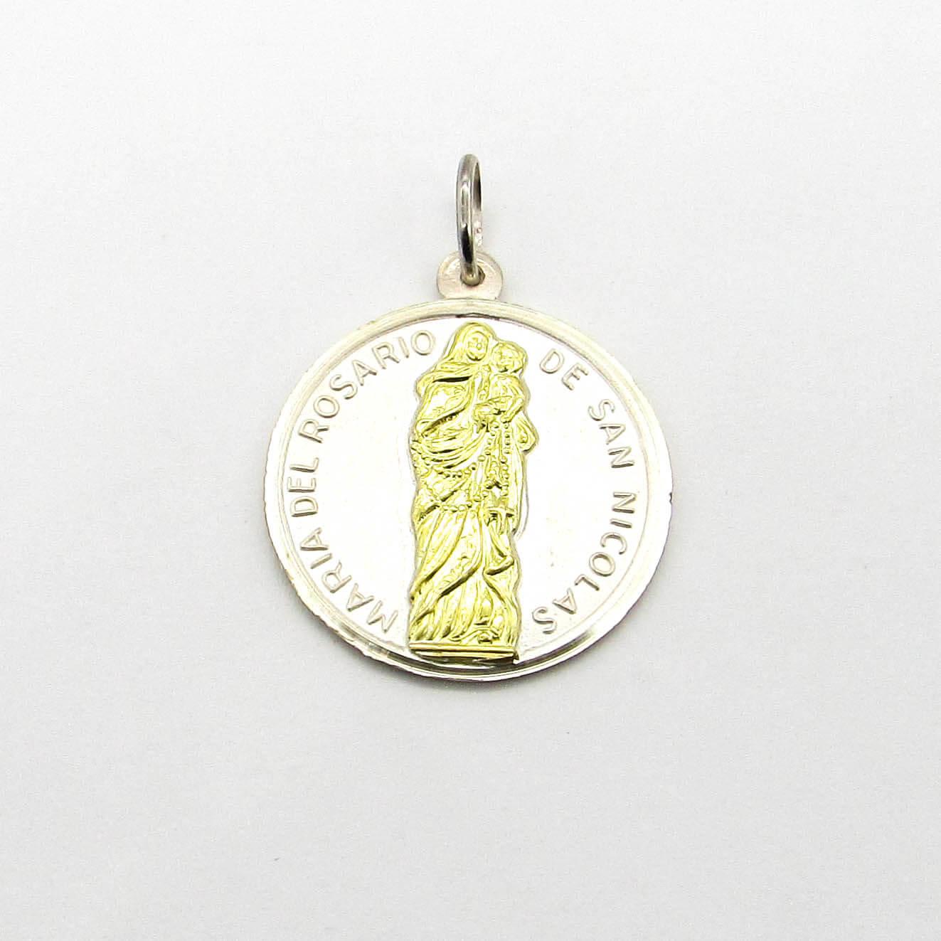 MEDALLA MARIA DEL ROSARIO 24MM /PLATA Y ORO