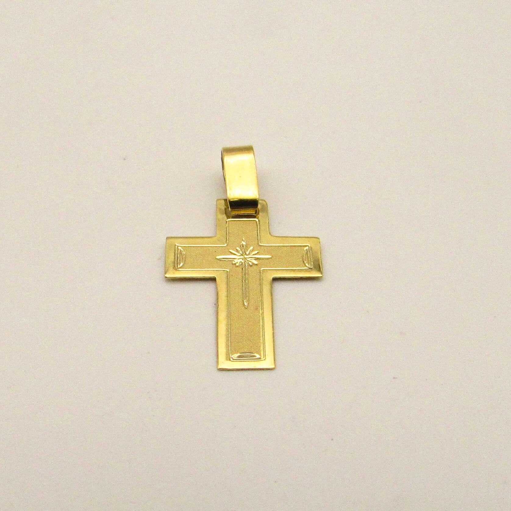 DIJE CRUZ PLANA FACETADA 12x17MM /O.AMARILLO