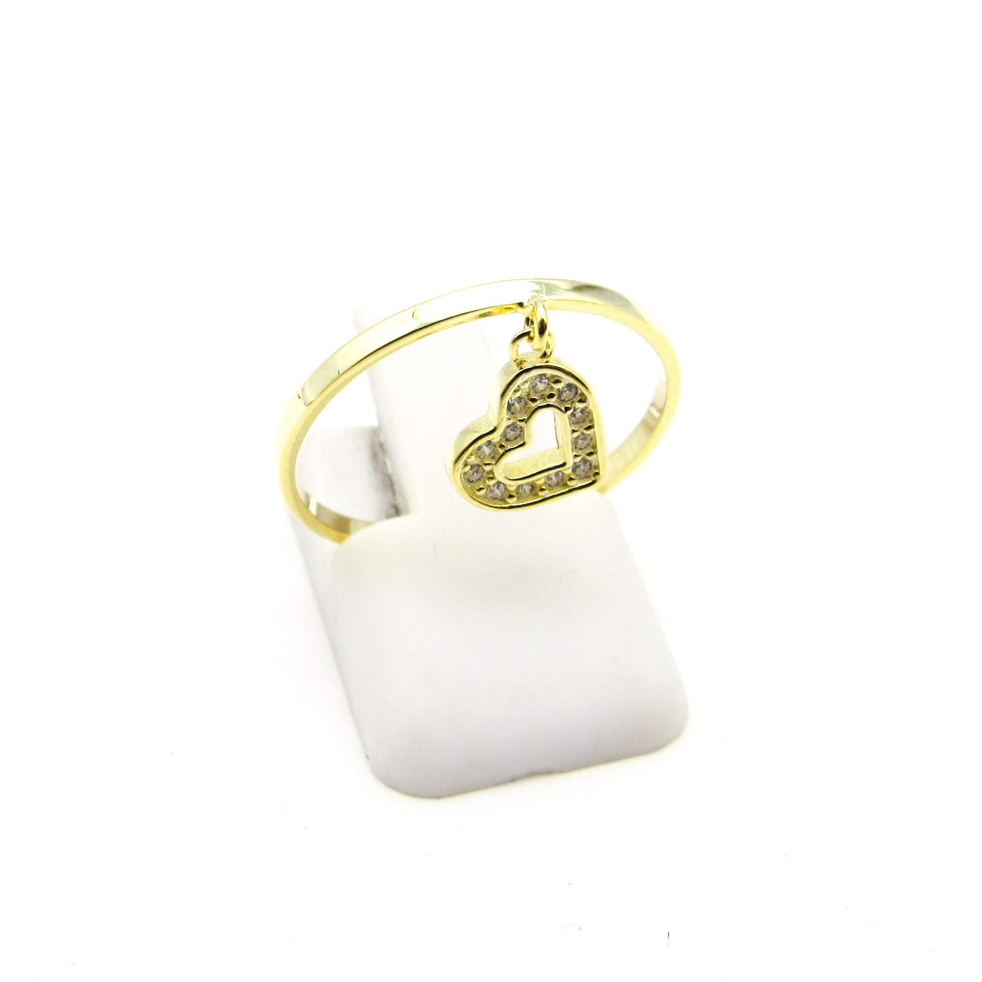 ANILLO CORAZON COLGANTE CUBICS /PLATA DORADA
