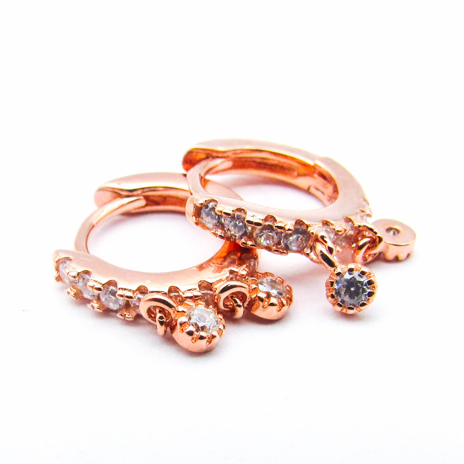 AROS ARGOLLA 10MM BISAGRA CUBICS COLGANTES /PLATA ROSE