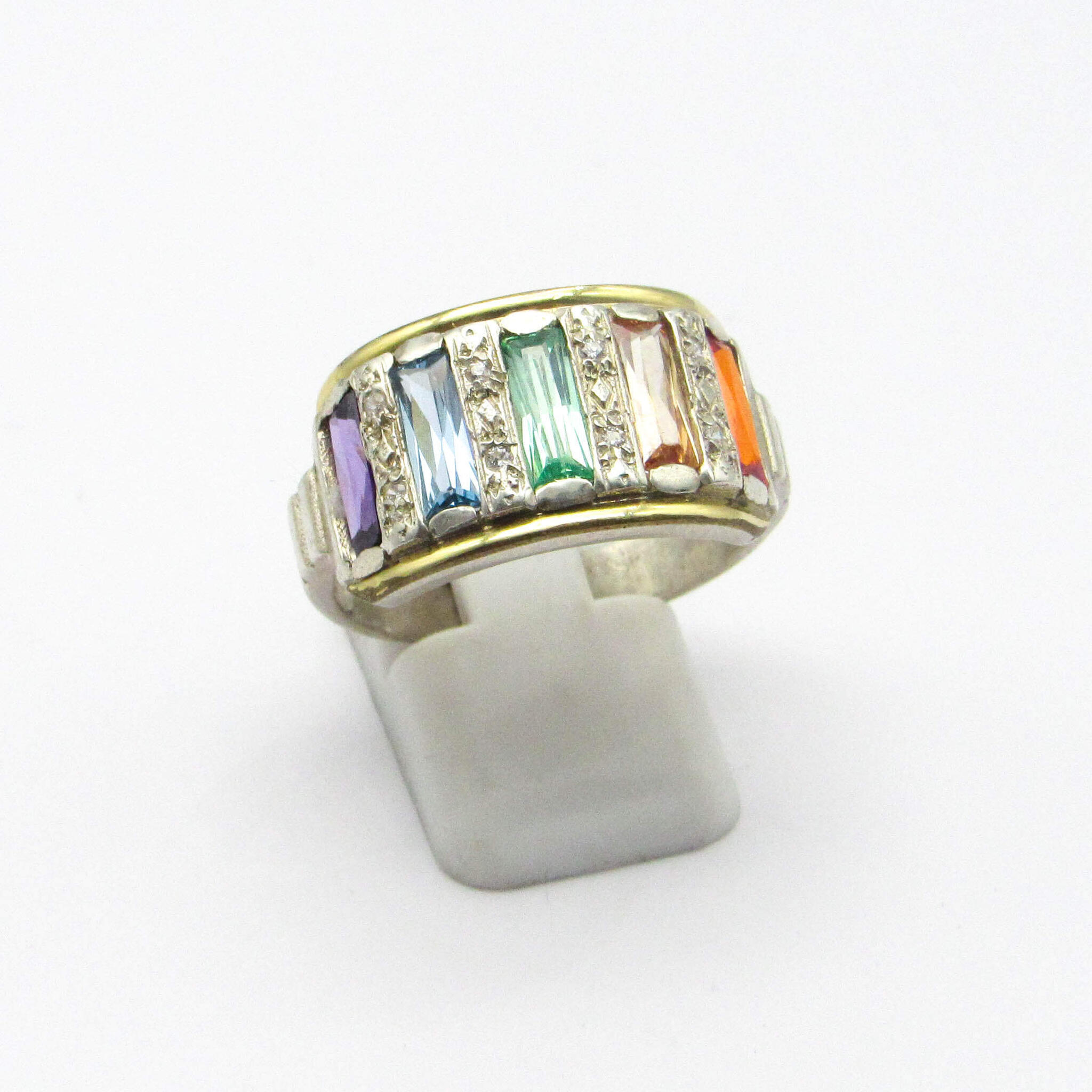 ANILLO BAGUETTES*5 CUBICS / PLATA Y ORO
