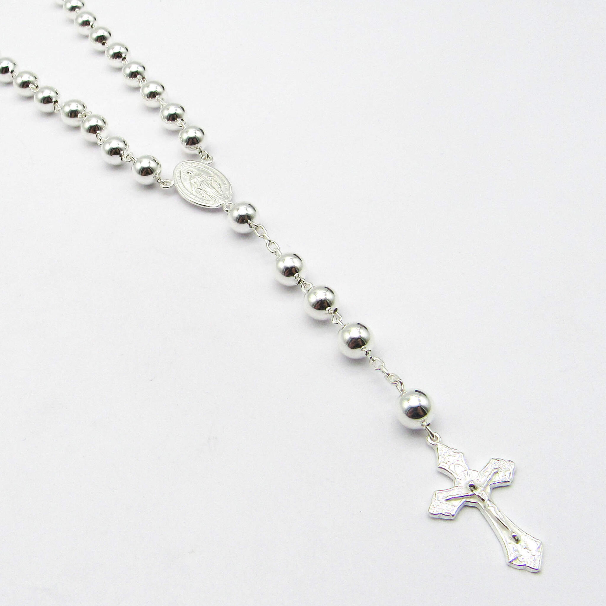 ROSARIO N°7 60CM CRUZ CRISTO /PLATA