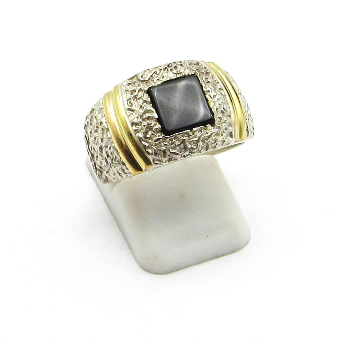 ANILLO BOMBE ONIX /PLATA Y ORO
