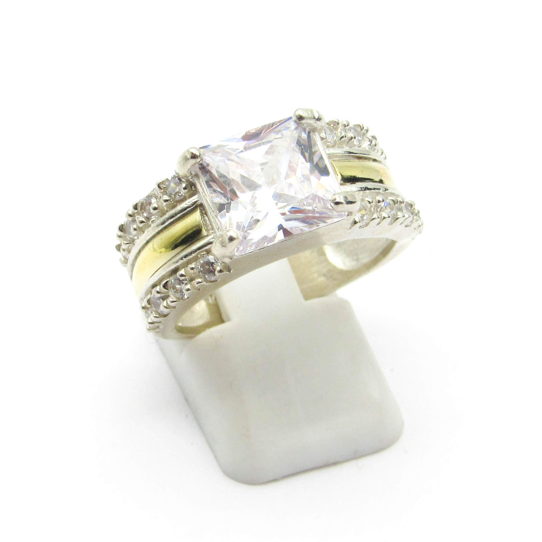 ANILLO CENTRO CARRE CUBICS /PLATA  Y ORO