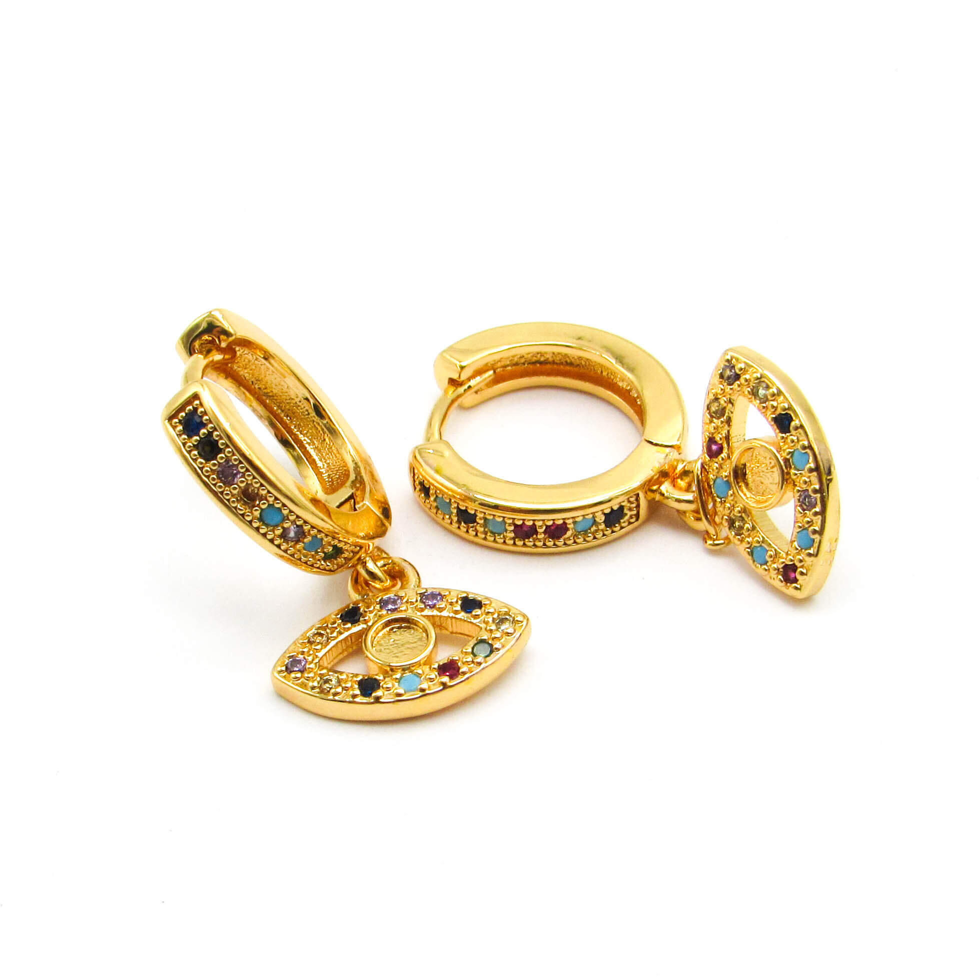 AROS ARGOLLA OJOS PIEDRAS MULTICOLOR / ACERO DORADO