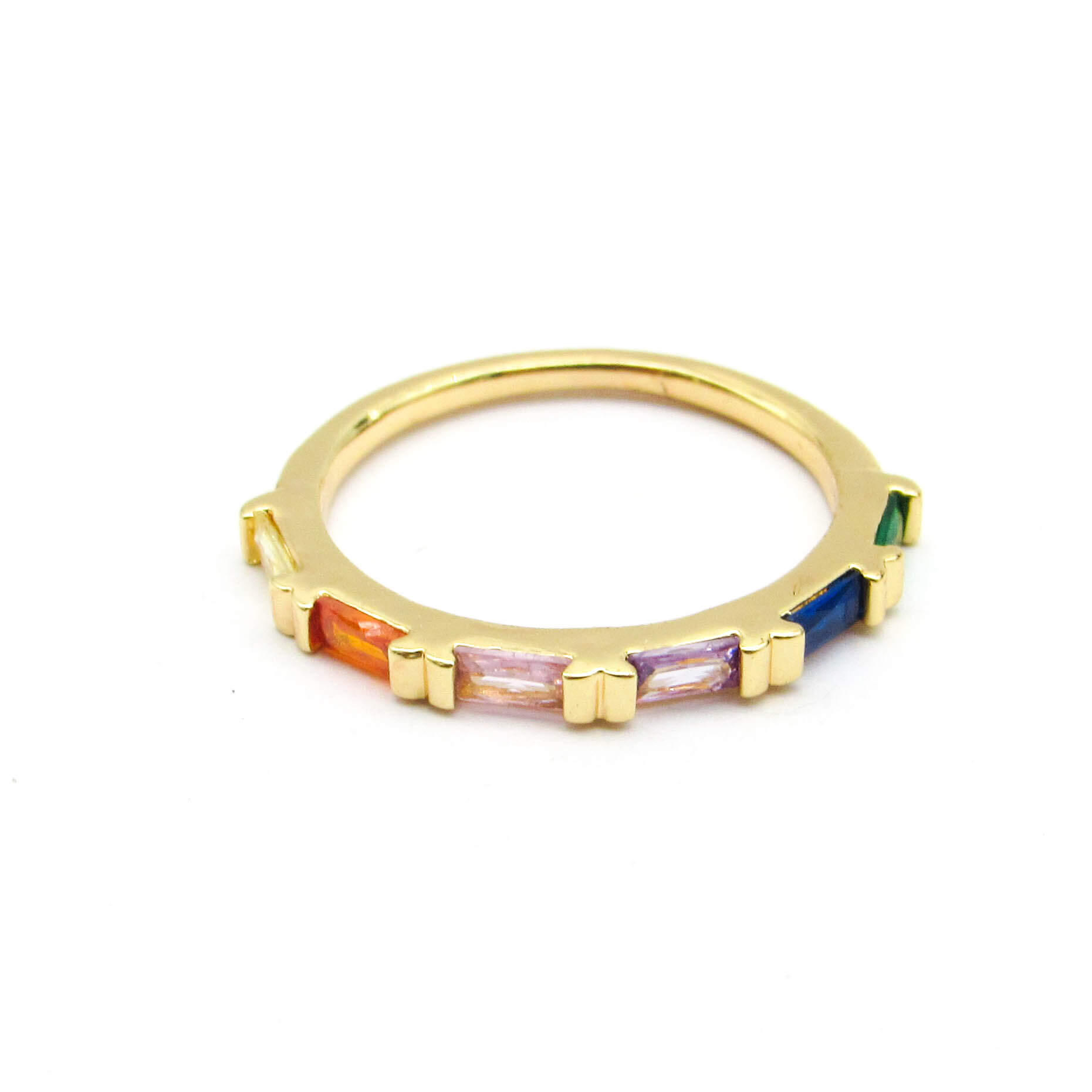 ANILLO PIEDRAS BAGUETTE MULTICOLOR / ACERO DORADO