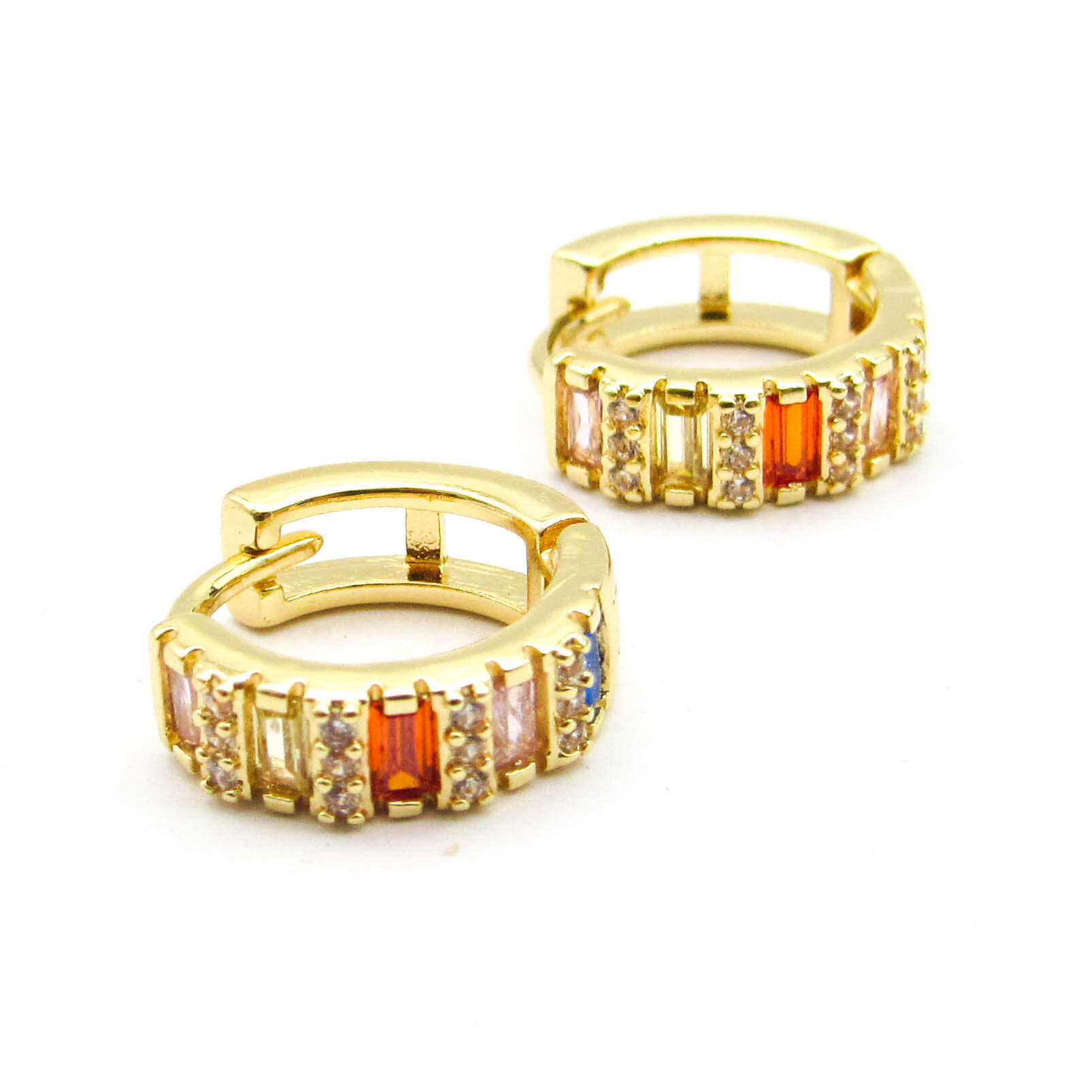 AROS ARGOLLA PIEDRAS MULTICOLOR / ACERO DORADO