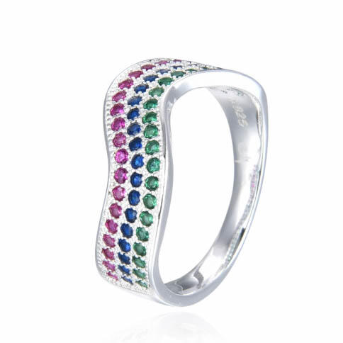 Anillo Ondulado Multicolor / PLATA