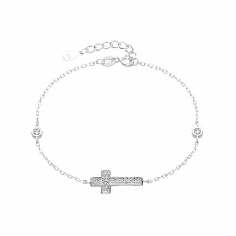 Pulsera de Cruz y Puntos de Luz | Talla: 17+3 / PLATA