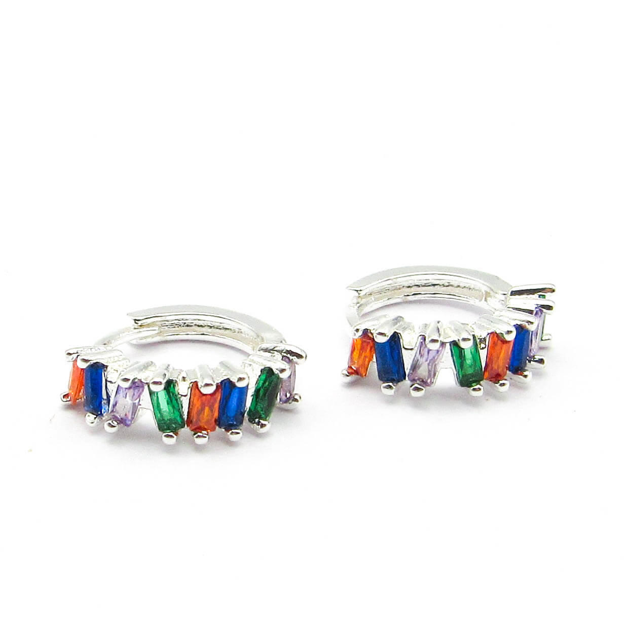 AROS ARGOLLA PIEDRA MULTICOLOR / ACERO BLANCO