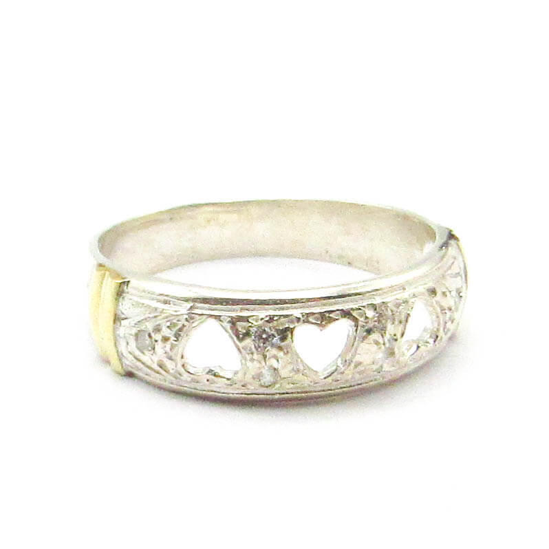ANILLO CORAZONES CALADO / PLATA Y ORO