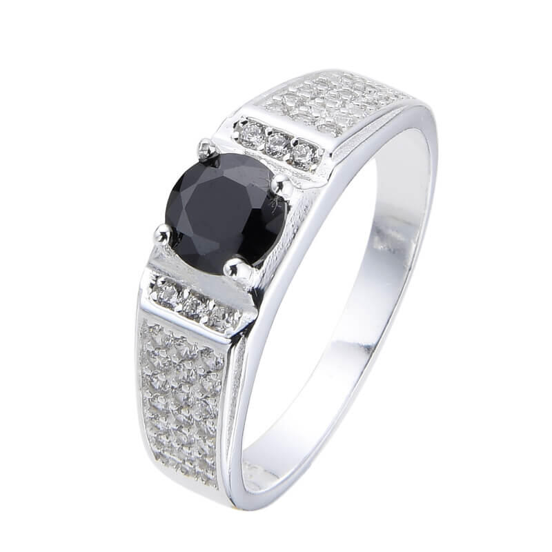 ANILLO SELLO CENTRO NEGRO CUBIC / PLATA