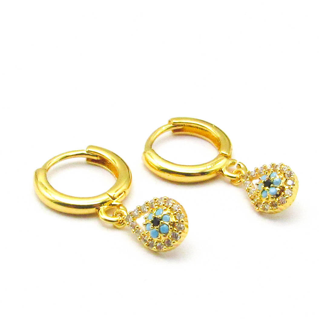 AROS ARGOLLA GOTA OJO PIEDRAS /ACERO DORADO