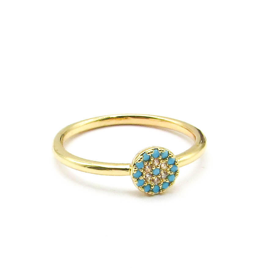 ANILLO PIEDRAS CELESTE / ACERO DORADO