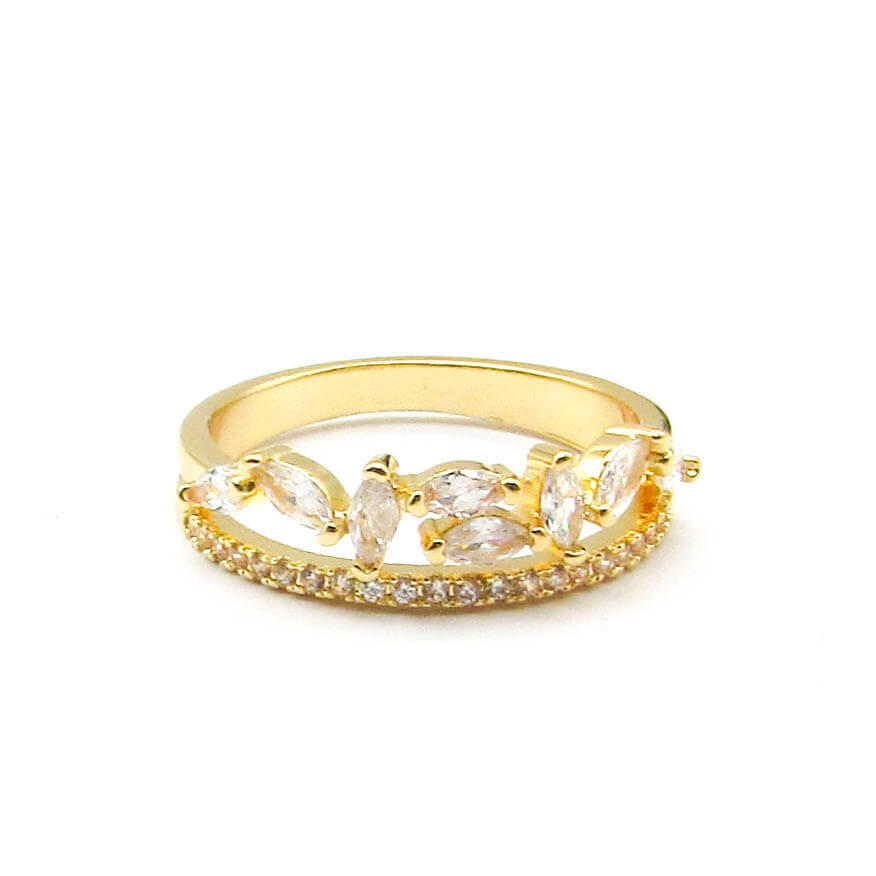 ANILLO DOBLE PIEDRAS / ACERO DORADO