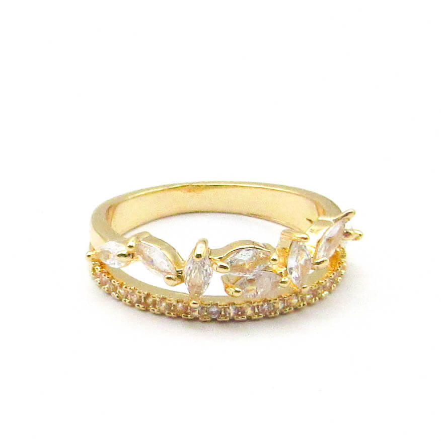 ANILLO DOBLE PIEDRAS / ACERO DORADO
