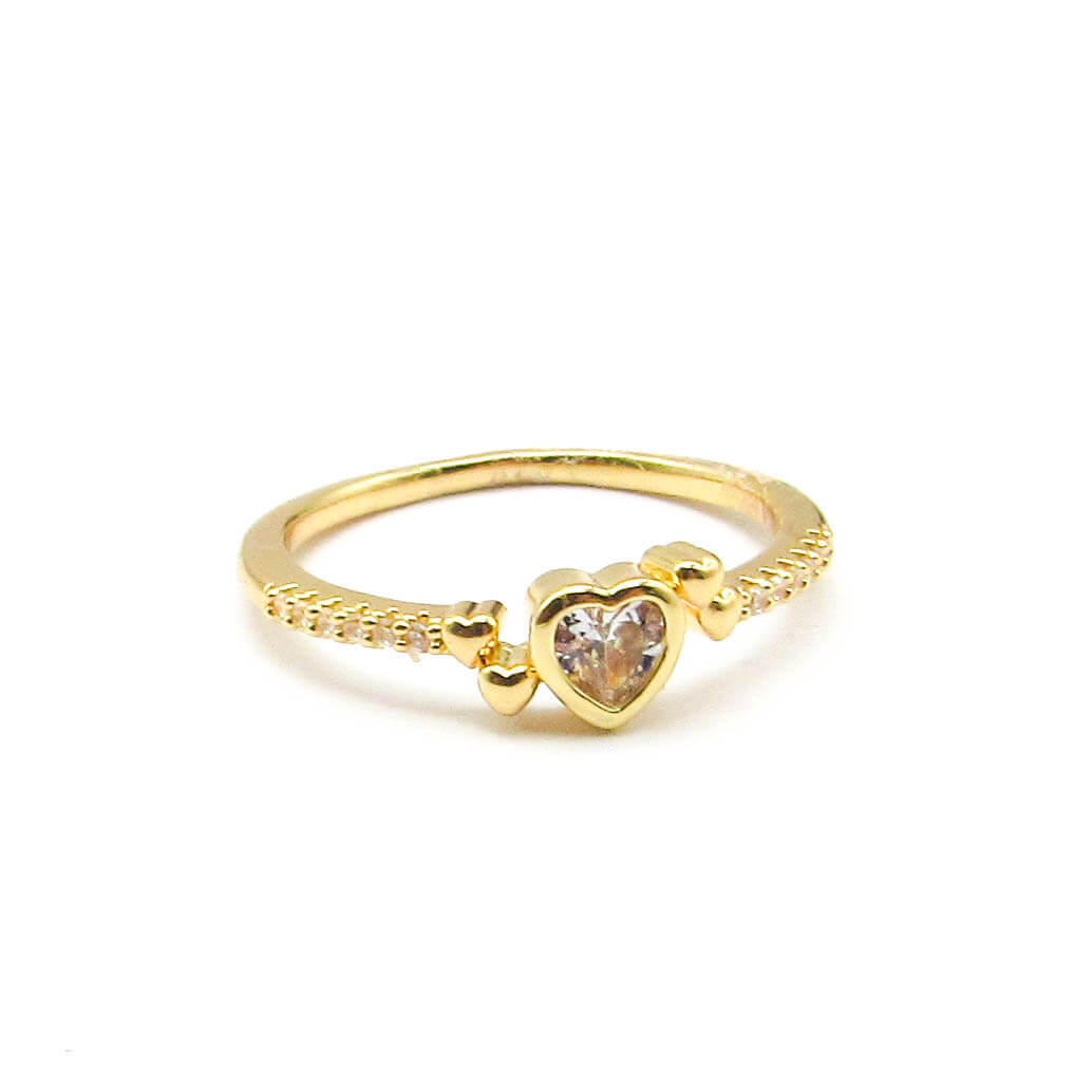 ANILLO CORAZONES PIEDRAS / ACERO DORADO