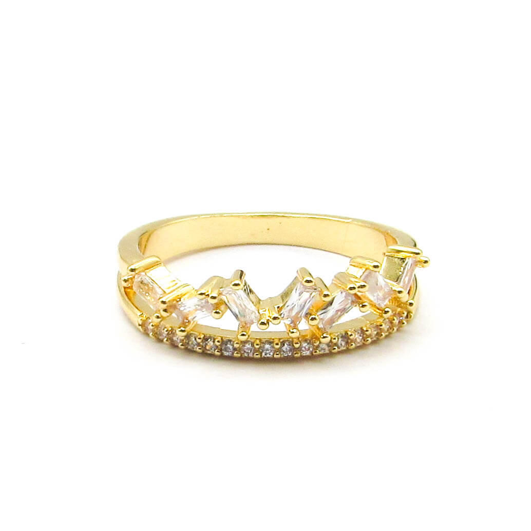 ANILLO DOBLE PIEDRAS / ACERO DORADO