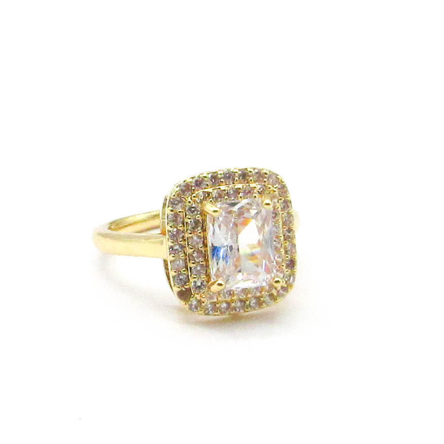 ANILLO CENTRO RECTANGULO PIEDRAS / ACERO DORADO