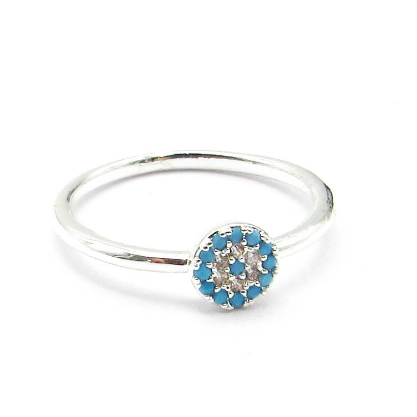 ANILLO OJO PIEDRAS CELESTE / ACERO BLANCO