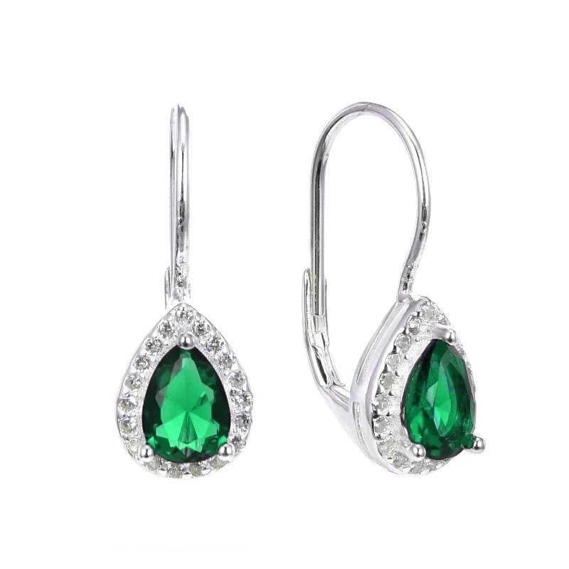 AROS ARGOLLA GOTA CUBIC VERDE / PLATA