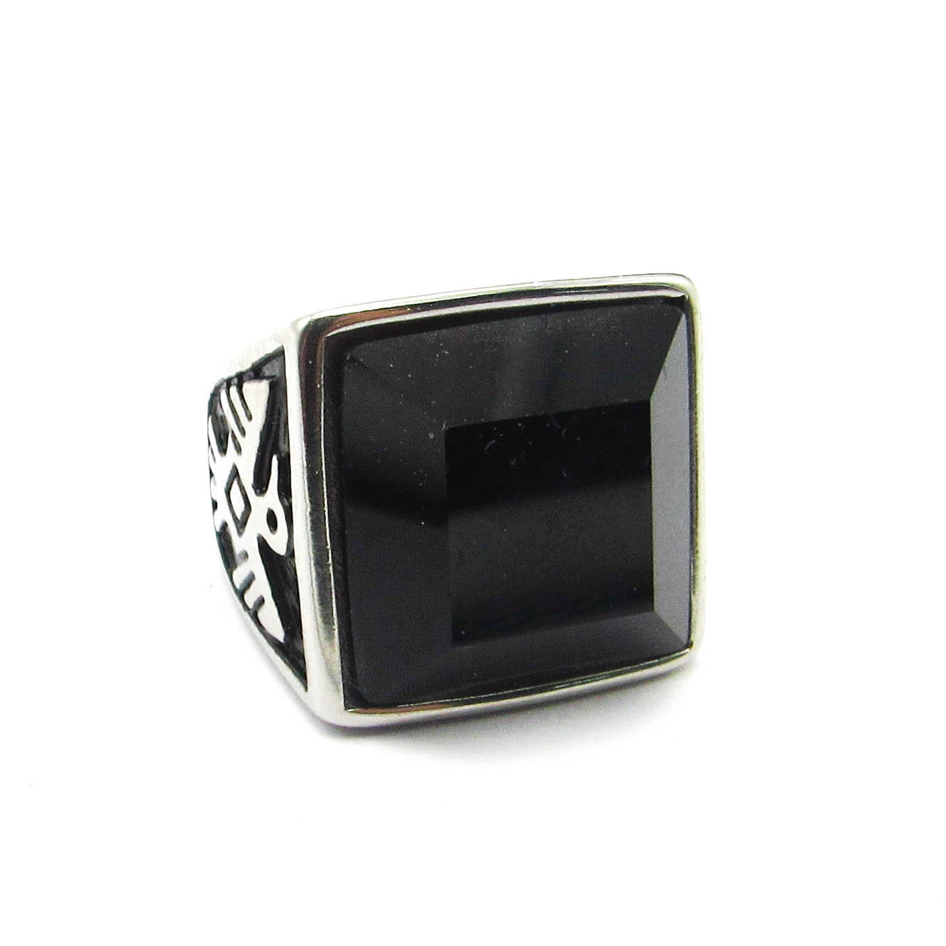 ANILLO CUADRADA ÁGUILA PIEDRA FACETADA / ACERO BLANCO