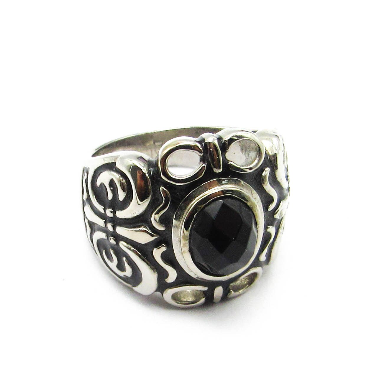 ANILLO OVAL CENTRO PIEDRA FACETADA / ACERO BLANCO
