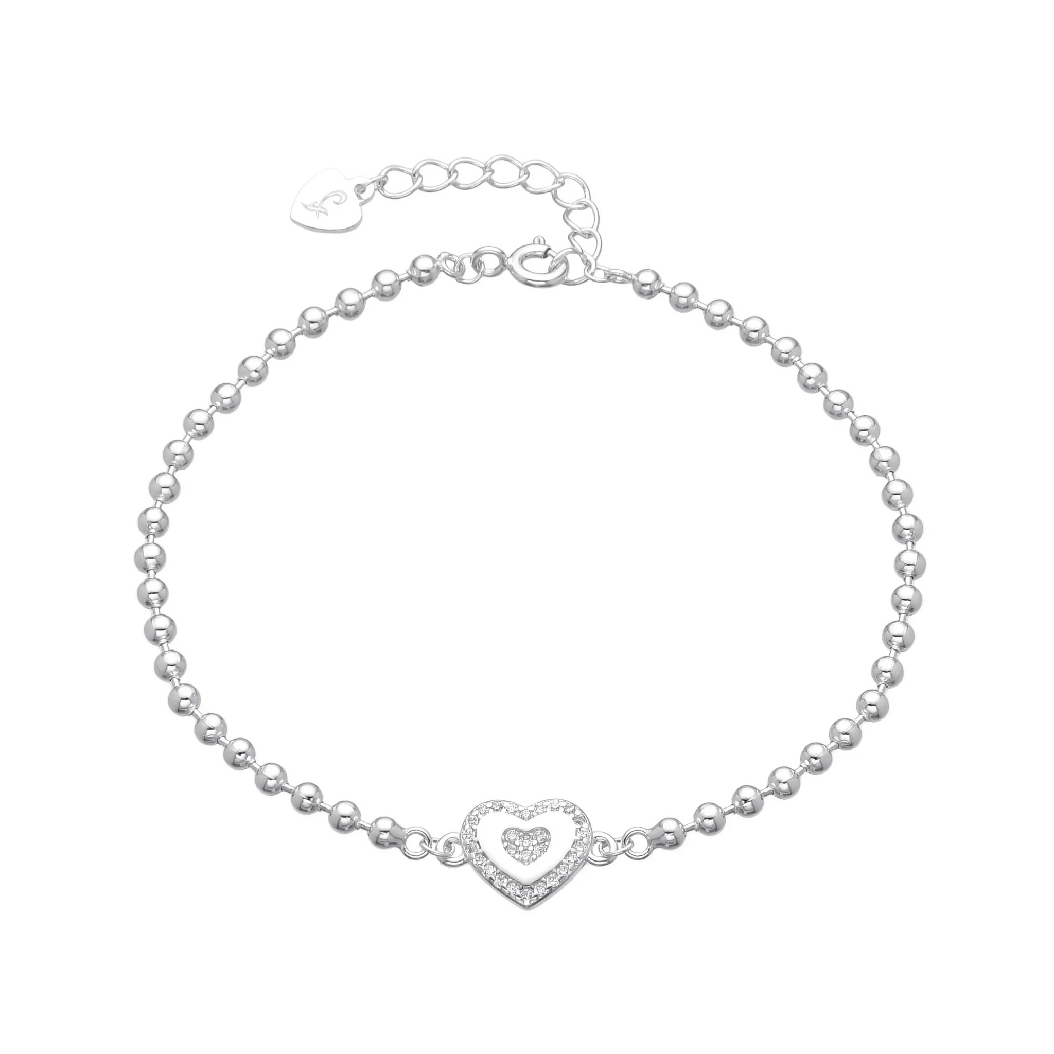 PULSERA BOLAS CORAZÓN CUBIC / PLATA
