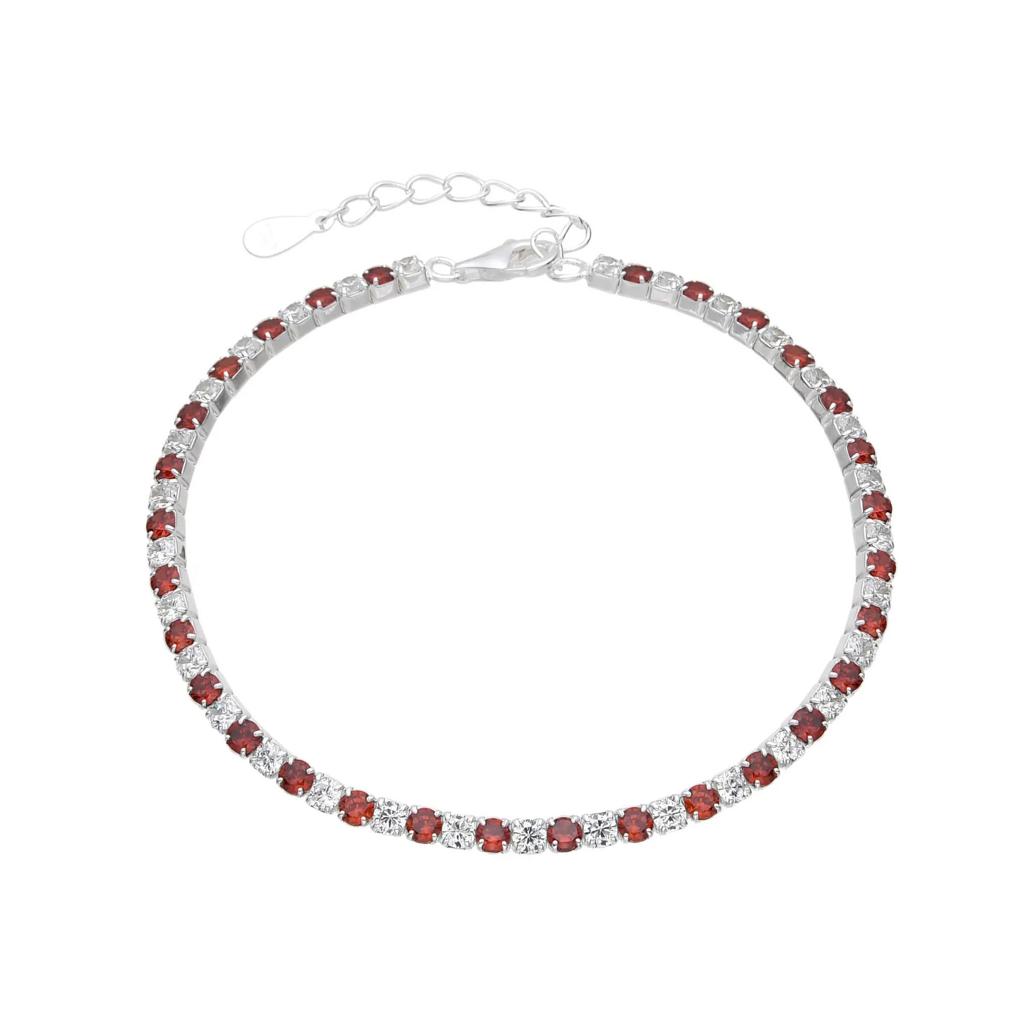 PULSERA TENNIS CUBIC ROJO BLANCO / PLATA