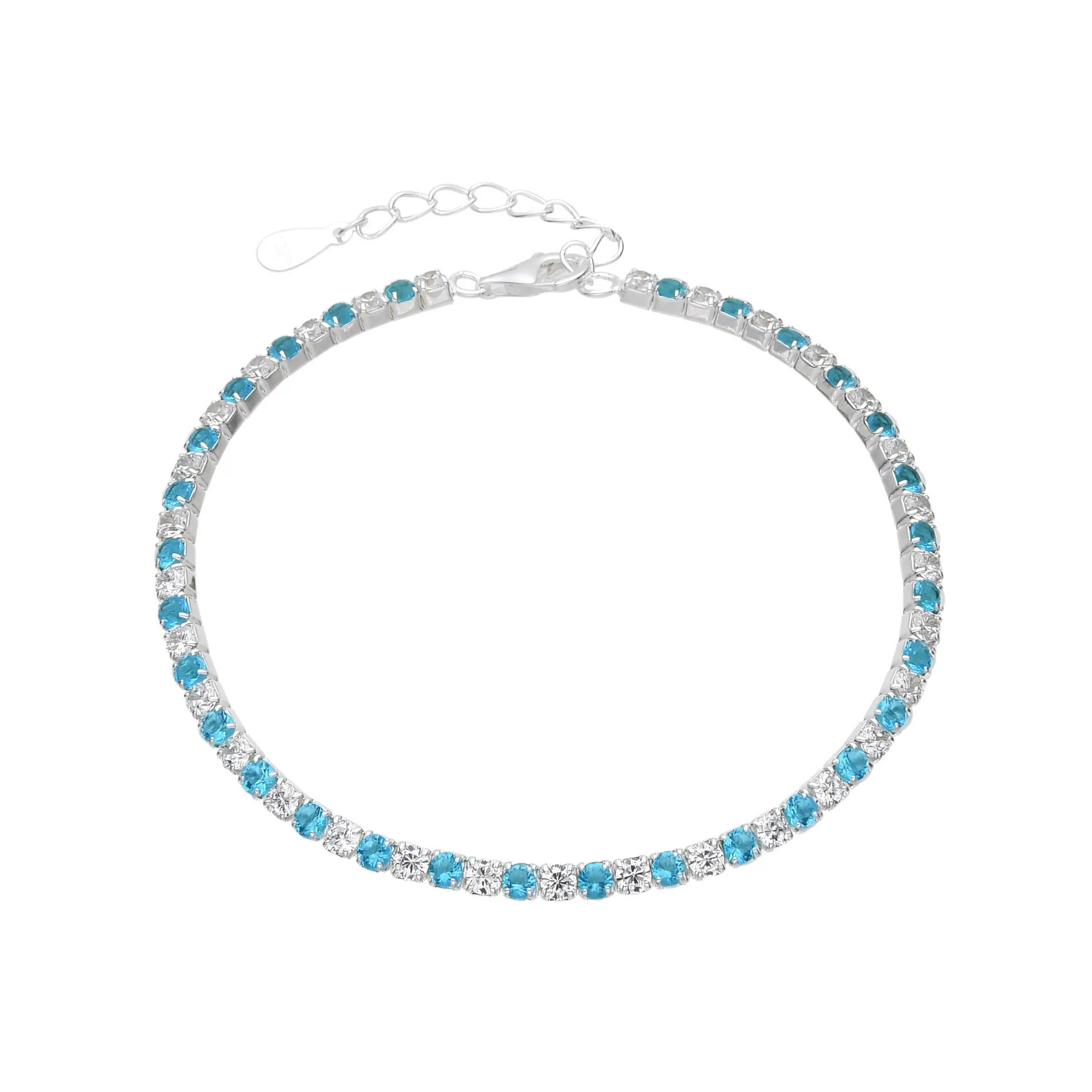 PULSERA TENNIS CUBIC CELESTE BLANCO / PLATA