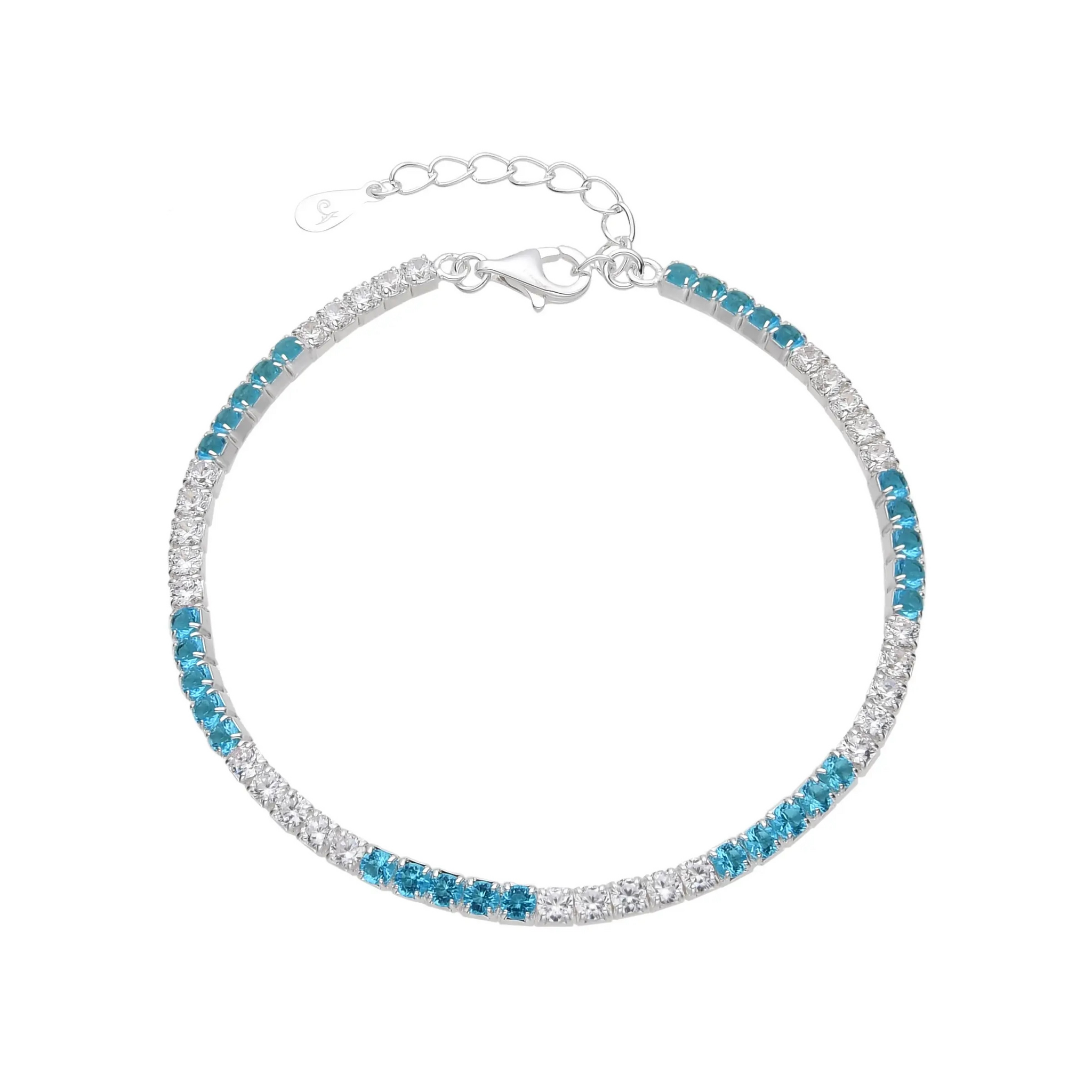PULSERA TENNIS 2.5MM CUBIC CELESTE BLANCO / PLATA