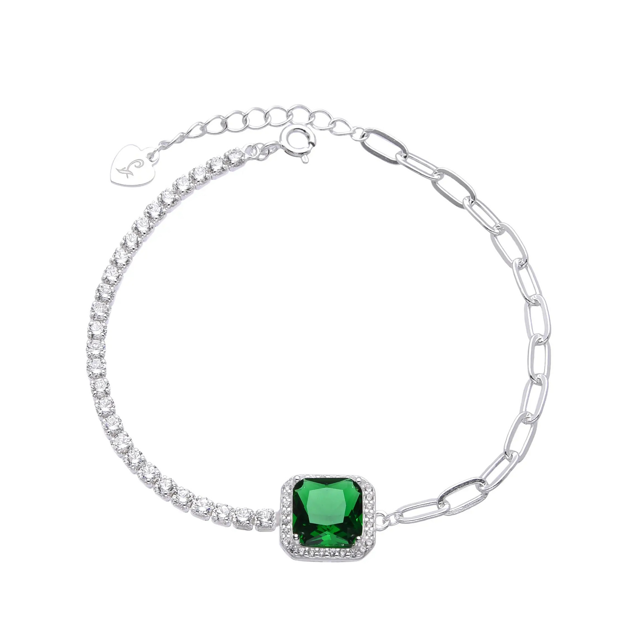 PULSERA PUNTOS DE LUZ CENTRO CUBIC VERDE / PLATA