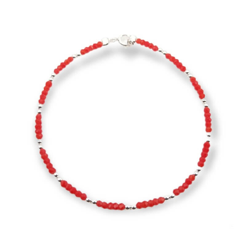 PULSERA CRISTALES ROJA BOLITAS / PLATA