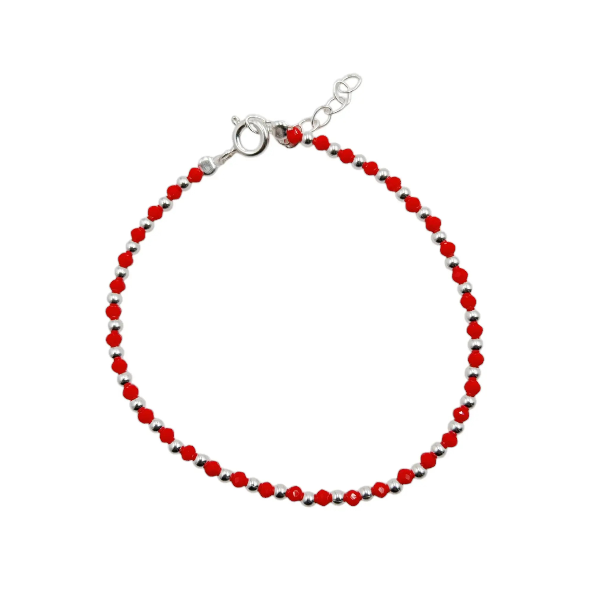 PULSERA CRISTALES ROJA BOLITAS / PLATA