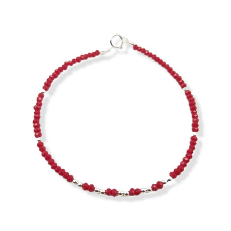 PULSERA CRISTALES ROJA BOLITAS / PLATA