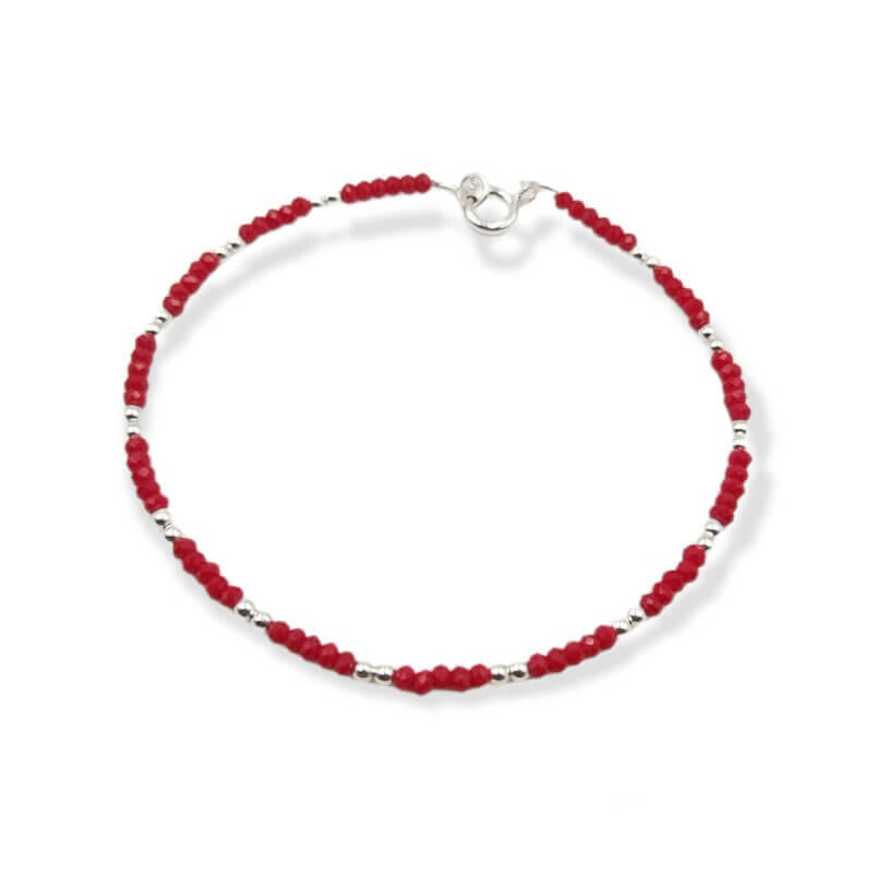 PULSERA CRISTALES ROJA BOLITAS / PLATA