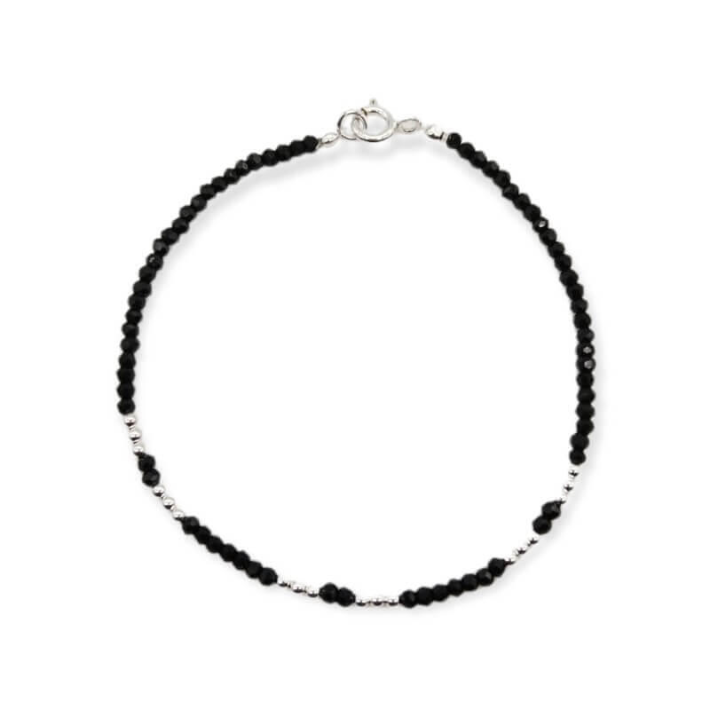 PULSERA CRISTALES NEGRO BOLITAS / PLATA