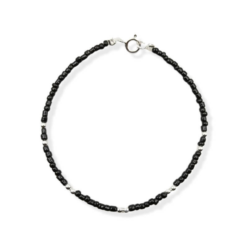 PULSERA CRISTALES NEGRO BOLITAS / PLATA