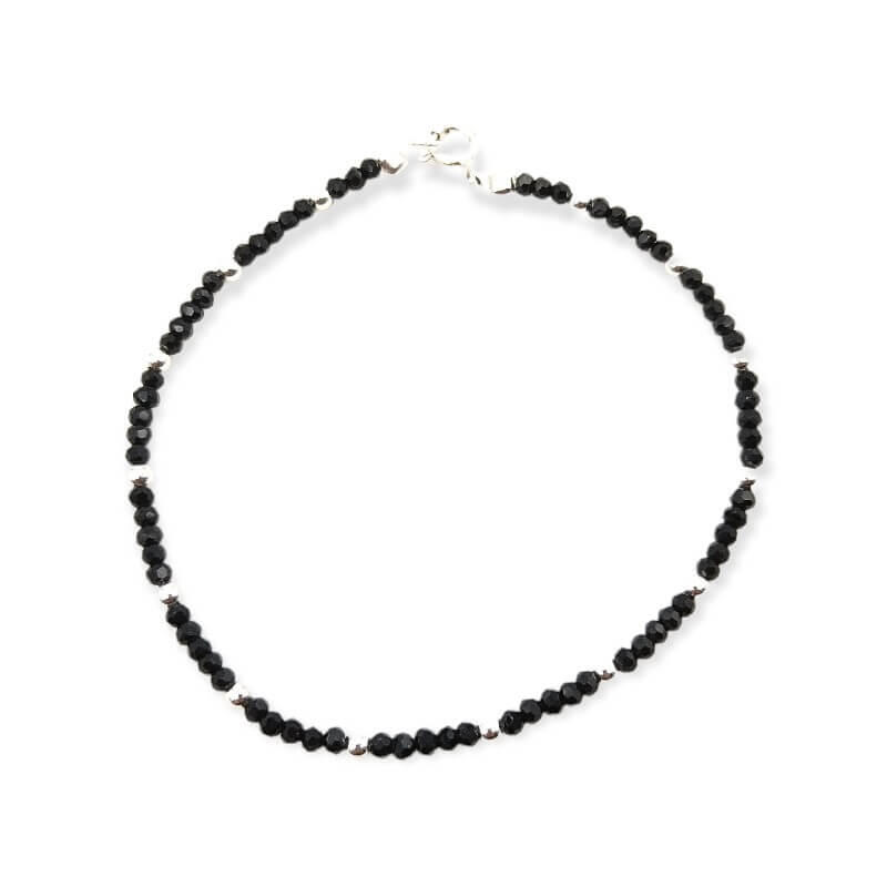 PULSERA CRISTALES NEGRO BOLITAS / PLATA