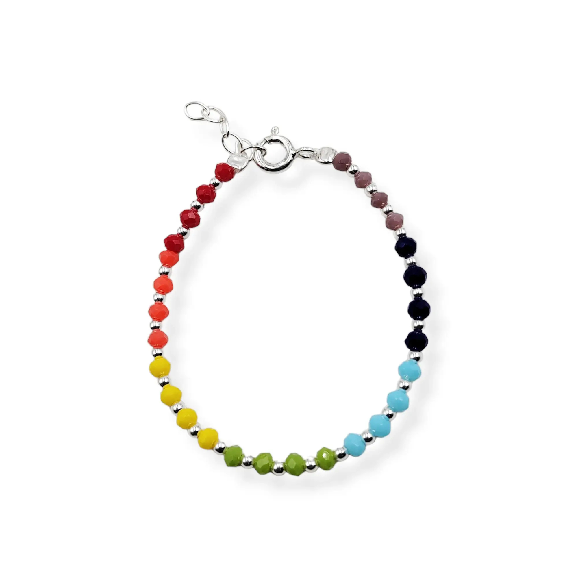 PULSERA CRISTALES MULTICOLOR BOLITAS / PLATA