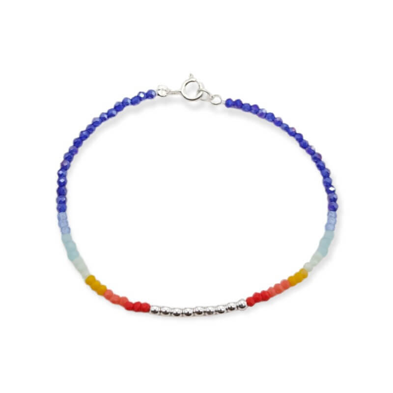 PULSERA CRISTALES MULTICOLOR BOLITAS / PLATA