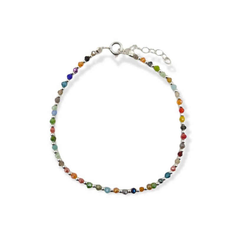 PULSERA CRISTALES MULTICOLOR BOLITAS / PLATA